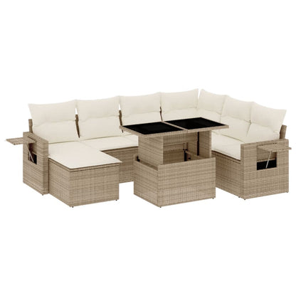 8-delige Loungeset met kussens poly rattan beige