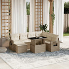 8-delige Loungeset met kussens poly rattan beige