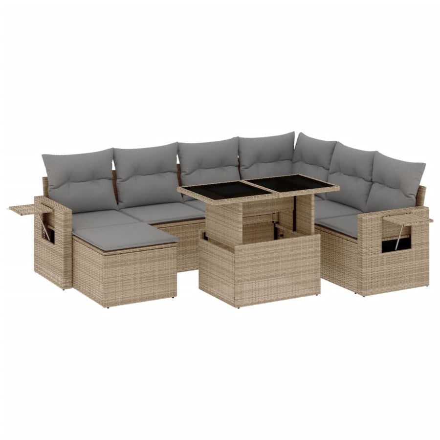 8-delige Loungeset met kussens poly rattan beige