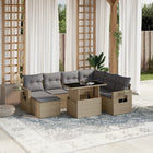 8-delige Loungeset met kussens poly rattan beige