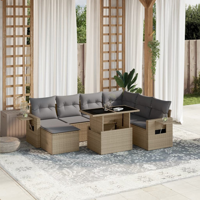 8-delige Loungeset met kussens poly rattan beige