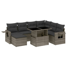 8-delige Loungeset met kussens poly rattan grijs