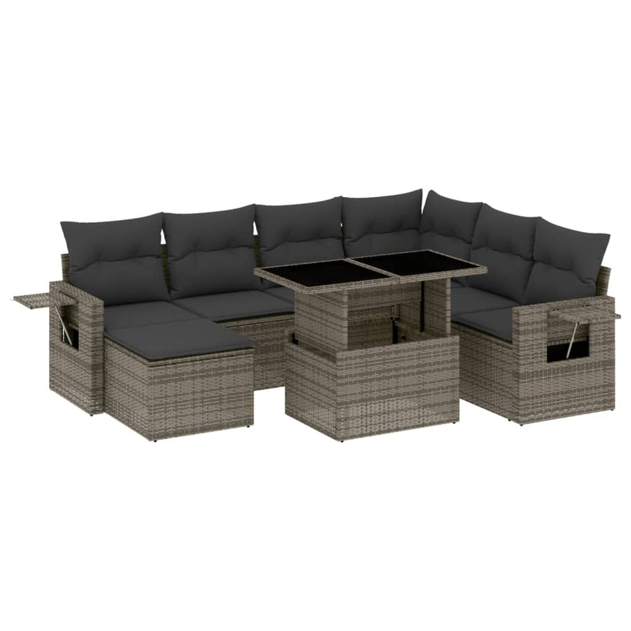 8-delige Loungeset met kussens poly rattan grijs