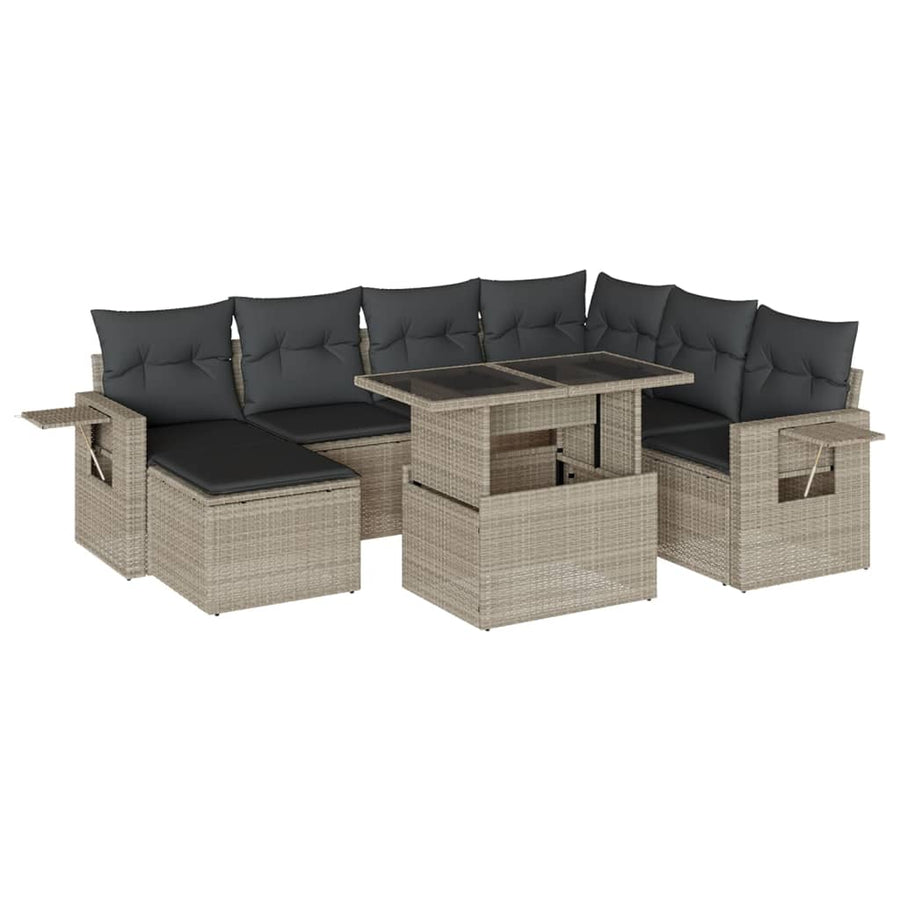 8-delige Loungeset met kussens poly rattan lichtgrijs
