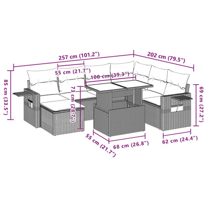 8-delige Loungeset met kussens poly rattan lichtgrijs