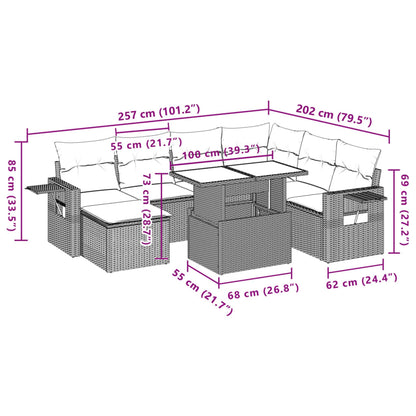 8-delige Loungeset met kussens poly rattan bruin