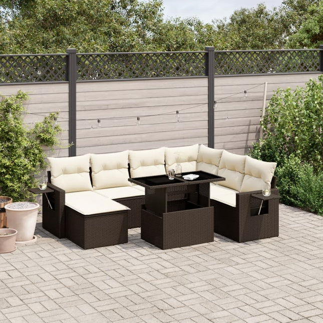 8-delige Loungeset met kussens poly rattan bruin