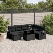 9-piece lounge set with cushions poly rattan black