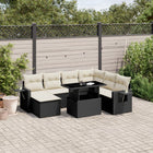 9-delige Loungeset met kussens poly rattan zwart