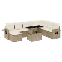 9-delige Loungeset met kussens poly rattan beige