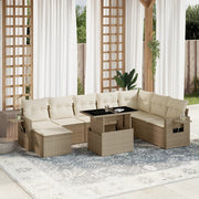 9-piece Loungeset with cushions poly rattan beige