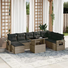 9-delige Loungeset met kussens poly rattan grijs