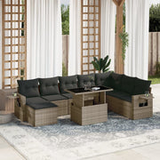 9-piece Loungeset with cushions poly rattan grey