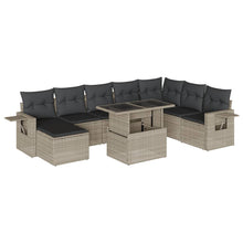 9-delige Loungeset met kussens poly rattan lichtgrijs