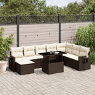 9-delige Loungeset met kussens poly rattan bruin