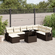 9-piece Lounge Set with Cushions Poly Rattan Brown