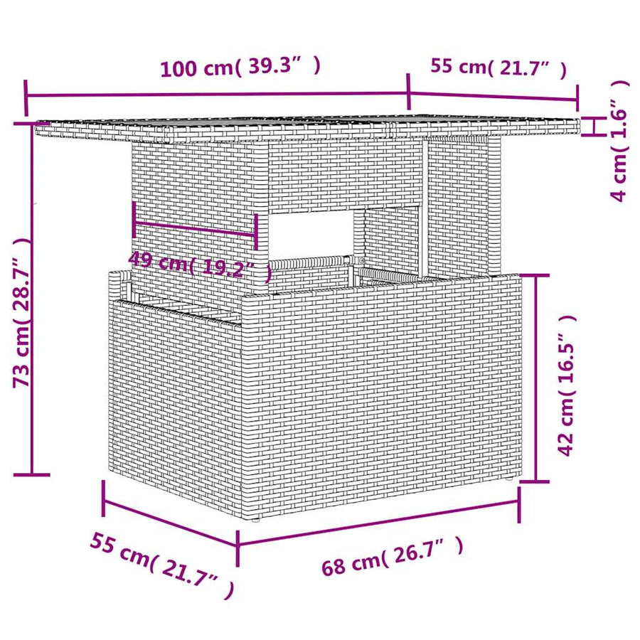 10-delige tuinbankset met kussens, bruin polyrotan