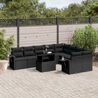 10-delige Loungeset met kussens poly rattan zwart