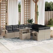 Loungeset 10-delig poly rattan lichtgrijs