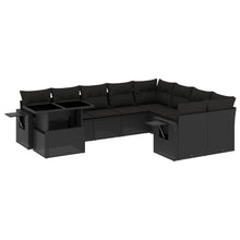10-delige Loungeset met kussens poly rattan zwart