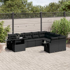 10-delige Loungeset met kussens poly rattan zwart