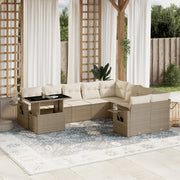 10-piece Lounge Set with Cushions Poly Rattan Beige
