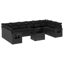 11-delige Loungeset met kussens poly rattan zwart