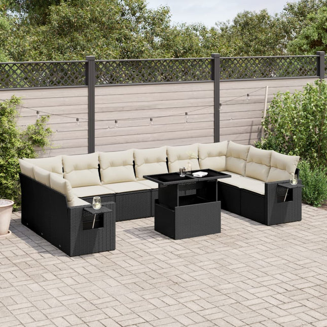 11-delige Loungeset met kussens poly rattan zwart