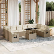 Tuinset poly rattan 11-delig beige met kussens