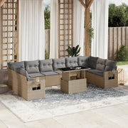Tuinset poly rattan 11-delig beige met kussens