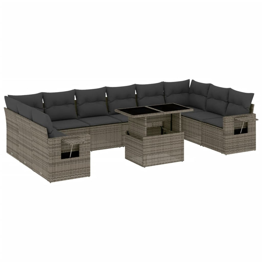 11-delige Loungeset met kussens poly rattan grijs