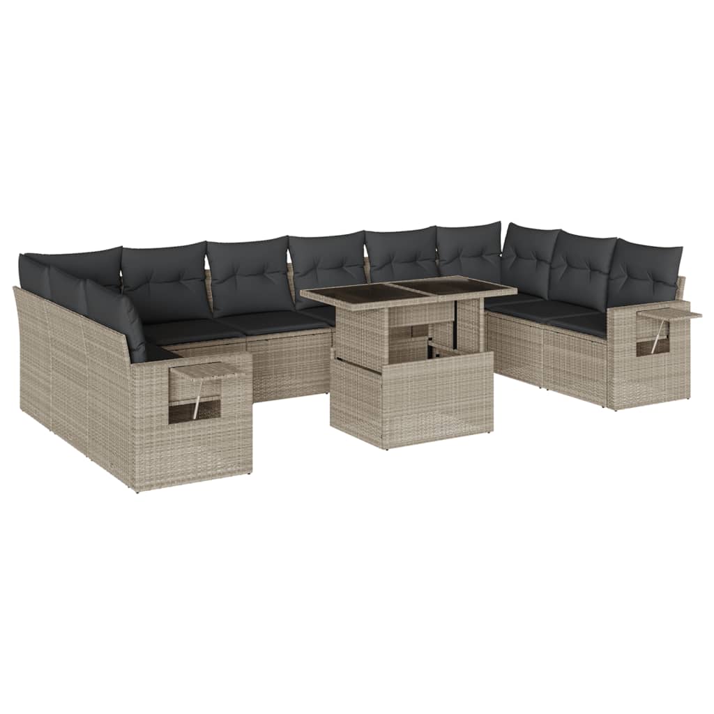 11-delige Loungeset met kussens poly rattan lichtgrijs