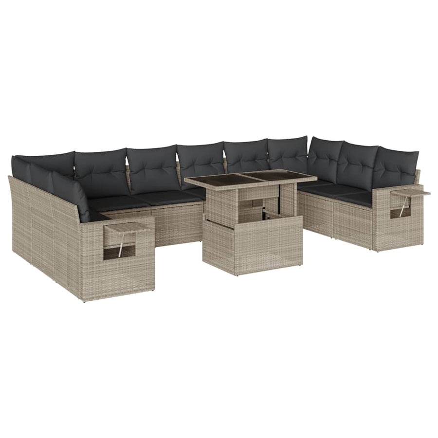 11-delige Loungeset met kussens poly rattan lichtgrijs