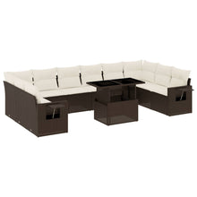 11-delige Loungeset met kussens poly rattan bruin