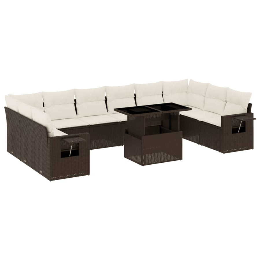 11-delige Loungeset met kussens poly rattan bruin