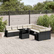 Loungeset poly rattan 11-delig zwart