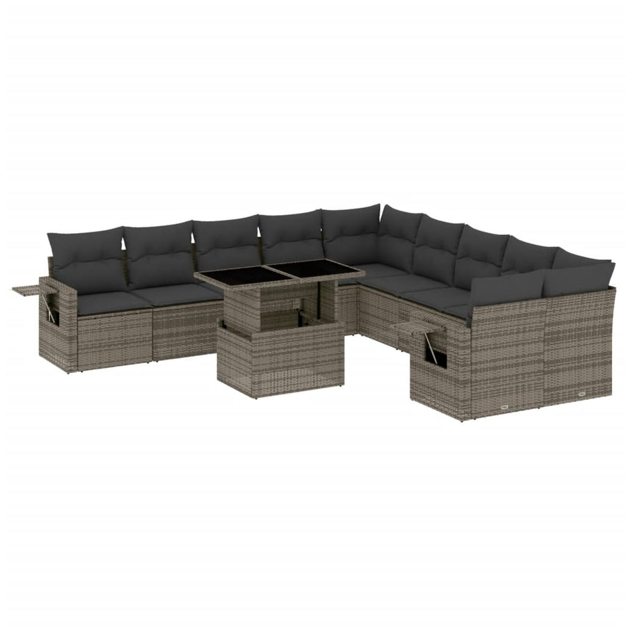 11-delige Loungeset met kussens poly rattan grijs