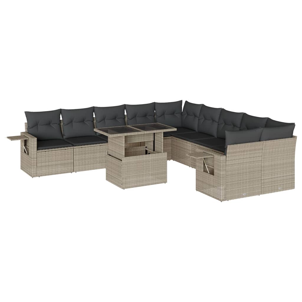 11-delige Loungeset met kussens poly rattan lichtgrijs