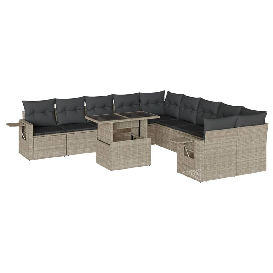 11-delige Loungeset met kussens poly rattan lichtgrijs
