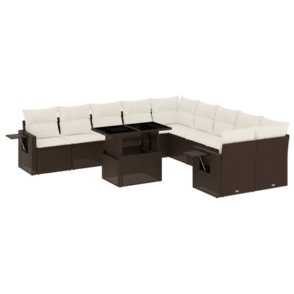 11-delige Loungeset met kussens poly rattan bruin