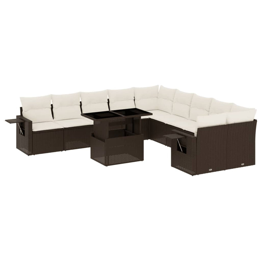 11-delige Loungeset met kussens poly rattan bruin