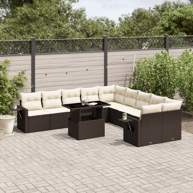 11-delige Loungeset met kussens poly rattan bruin