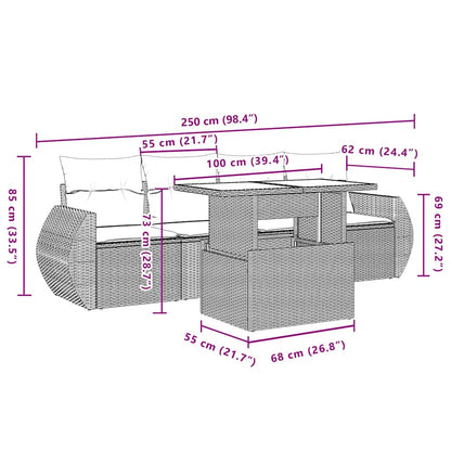 5-delige Loungeset met kussens poly rattan beige