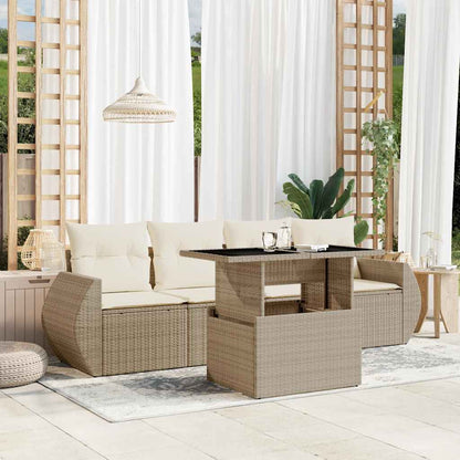 5-delige Loungeset met kussens poly rattan beige
