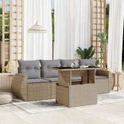 5-piece Loungeset with Cushions Poly Rattan Beige