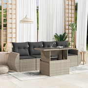 5-piece Lounge Set with cushions poly rattan light gray