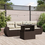 5-Piece Lounge Set with Cushions Poly Rattan Brown