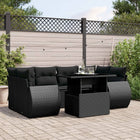 7-delige Loungeset met kussens poly rattan zwart