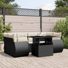 7-delige Loungeset met kussens poly rattan zwart