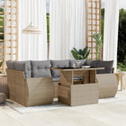 7-delige Loungeset met kussens poly rattan beige